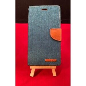GOOSPERY CANVAS DIARY Horizontal Flip Case  w/ Leather for IPhone 8 Plus - Blue